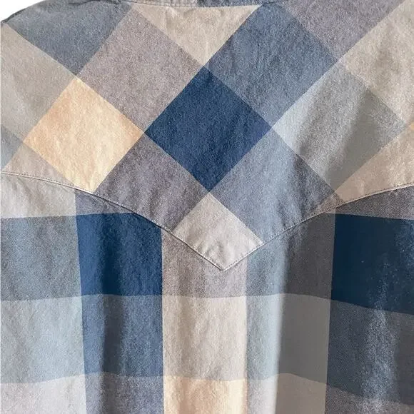 Levi’s Shirt Mens L Blue Checkered Short Sleeve Pearl Snap Western Cowboy Casual - Picture 7 of 11